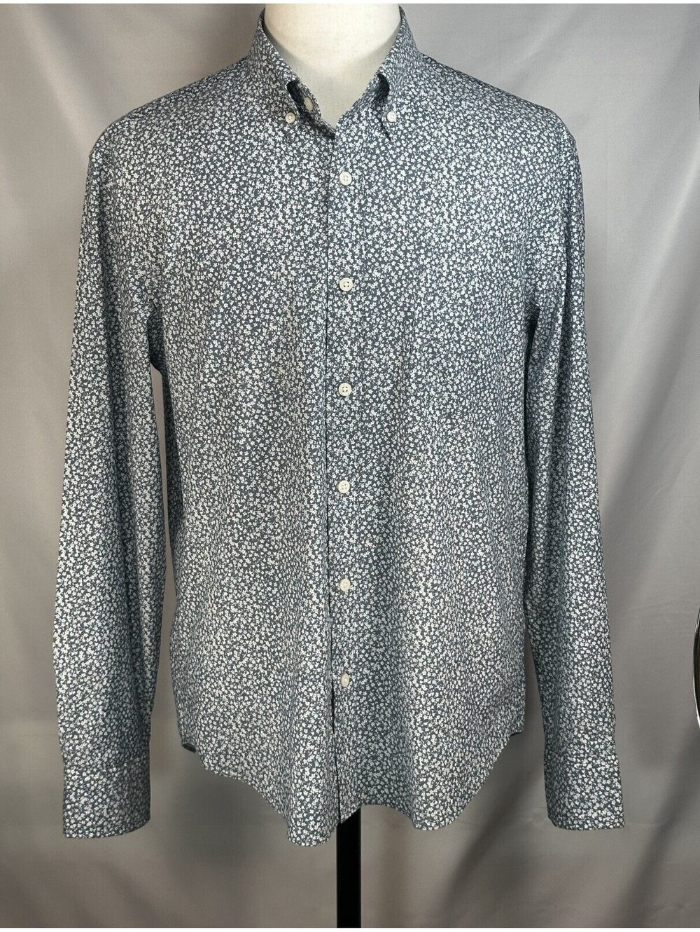 J Crew Slim Untucked Floral Oxford Button Up Blue Mens L